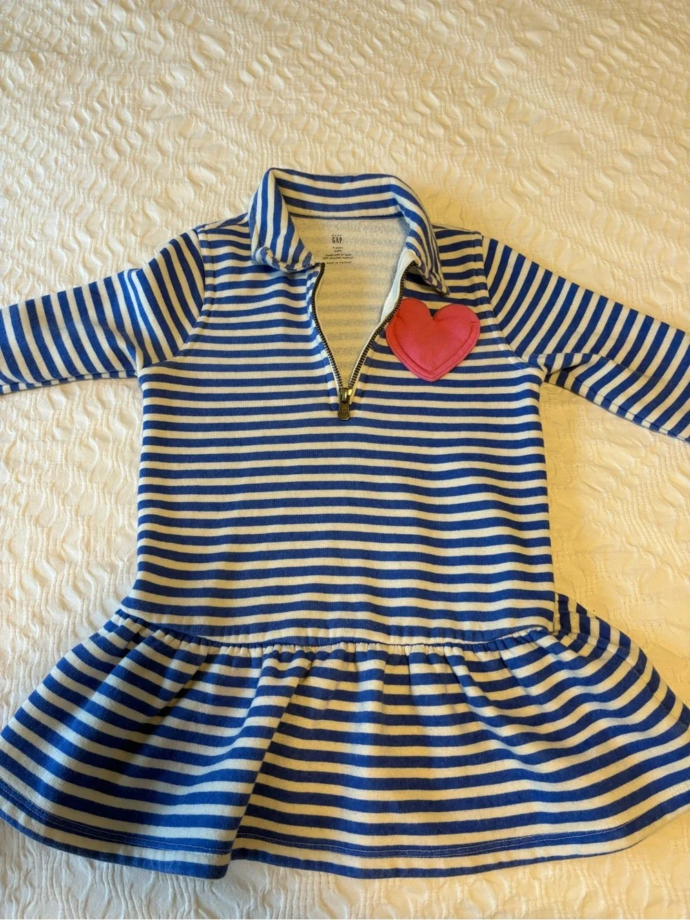 GAP Blue & White Striped Polo Dress with Pink Heart Patch